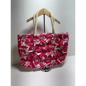 Beach Bag Red White Jute Rope Double Handle Tote Summer Market